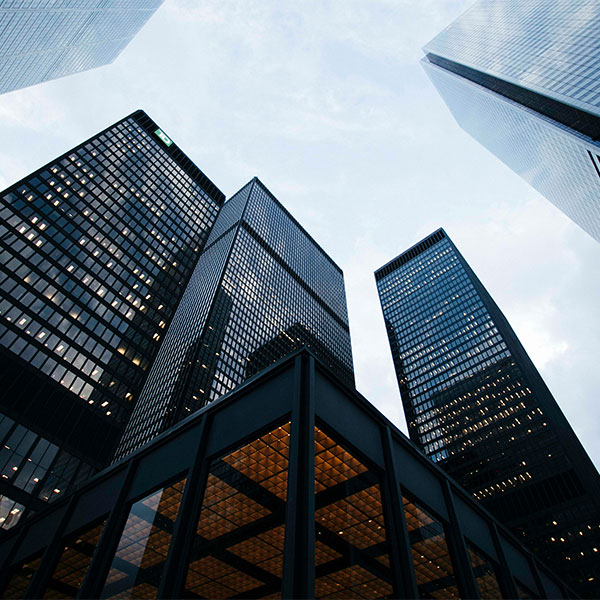 Modern commercial buildings in an urban business district